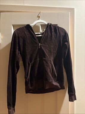 Juicy Couture Dark Brown Velour Half-Zip Hoodie Jacket
